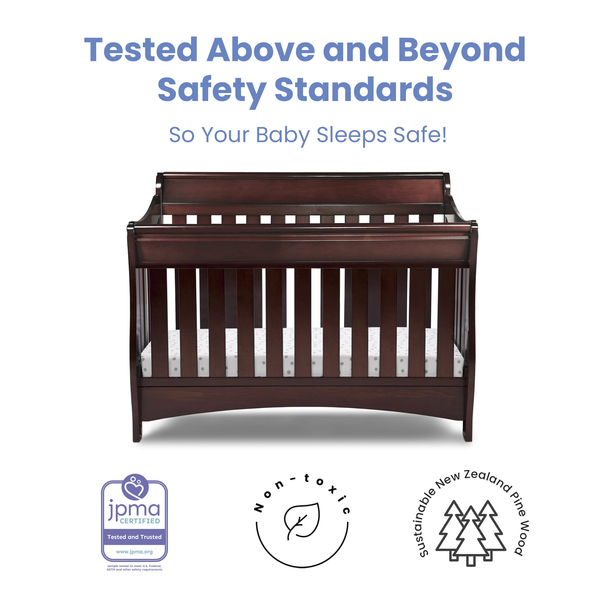 Delta Children Bentley S Series 4-in-1 Convertible Crib in Black Cherry Espresso with Serta Perfect Slumber Dual-Sided Recycled Fiber Core Crib & Toddler Mattress Set - Nursery Essentials for Newborns to Big Kids
