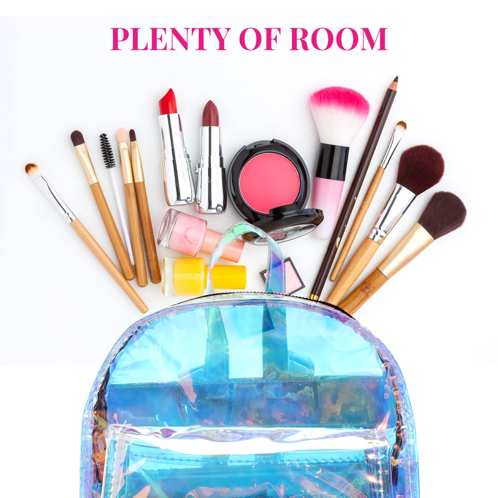 Holographic Clear Backpack for Women - Iridescent Transparent Bookbag, Fashionable Heavy Duty Makeup Bag & Handbag - Perfect for School, Work, Travel & Festival Use