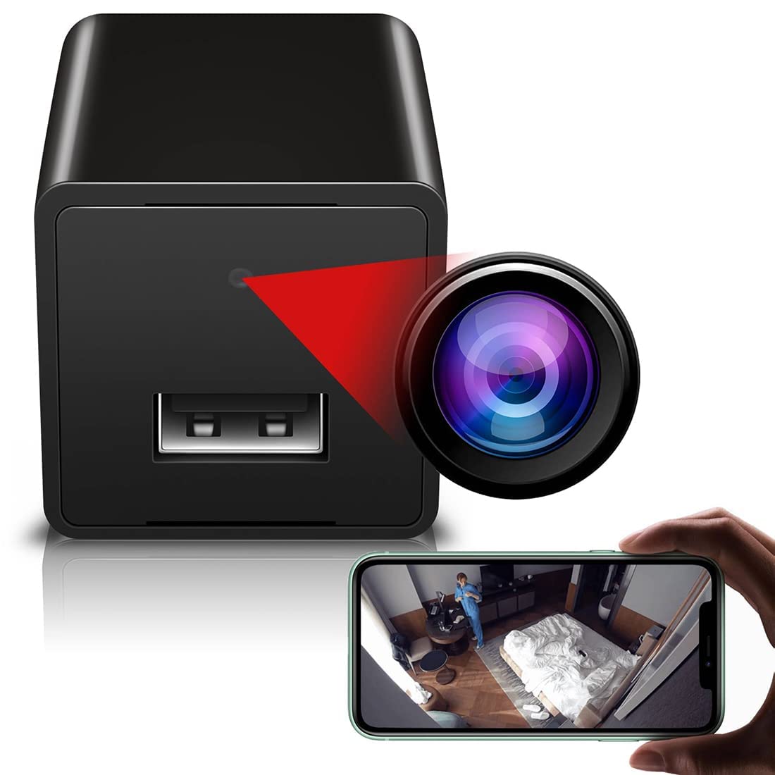 HONBOO Spy Camera USB Charger - 1080p HD Hidden Camera with WiFi & Motion Detection - Wireless Wall Plug USB Charger with Remote App Control - Ideal for Home Security, Baby Monitoring & Pet Surveillance (AC Adapter Included)