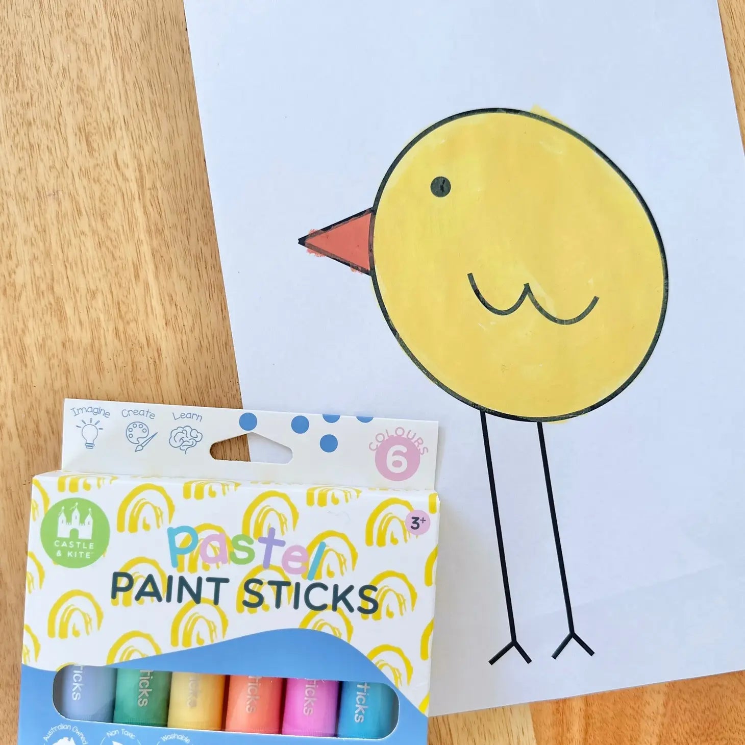 Castle & Kite Non-Toxic Pastel Paint Sticks for Kids - 6 Pack Vibrant Colors - Perfect for Art Projects, Classroom Activities & DIY Crafts