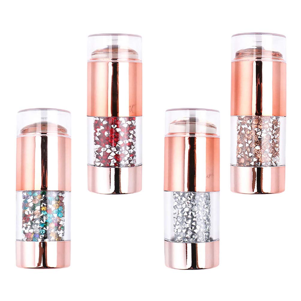 Lurrose 4pcs French Tip Nail Art Stamper Kit - Double-Sided Silicone Nail Stamper with Rhinestones, Clear Jelly Nail Print Stamper for DIY Manicure & Professional Nail Art - Perfect for Salon, Home Use & Gift Ideas