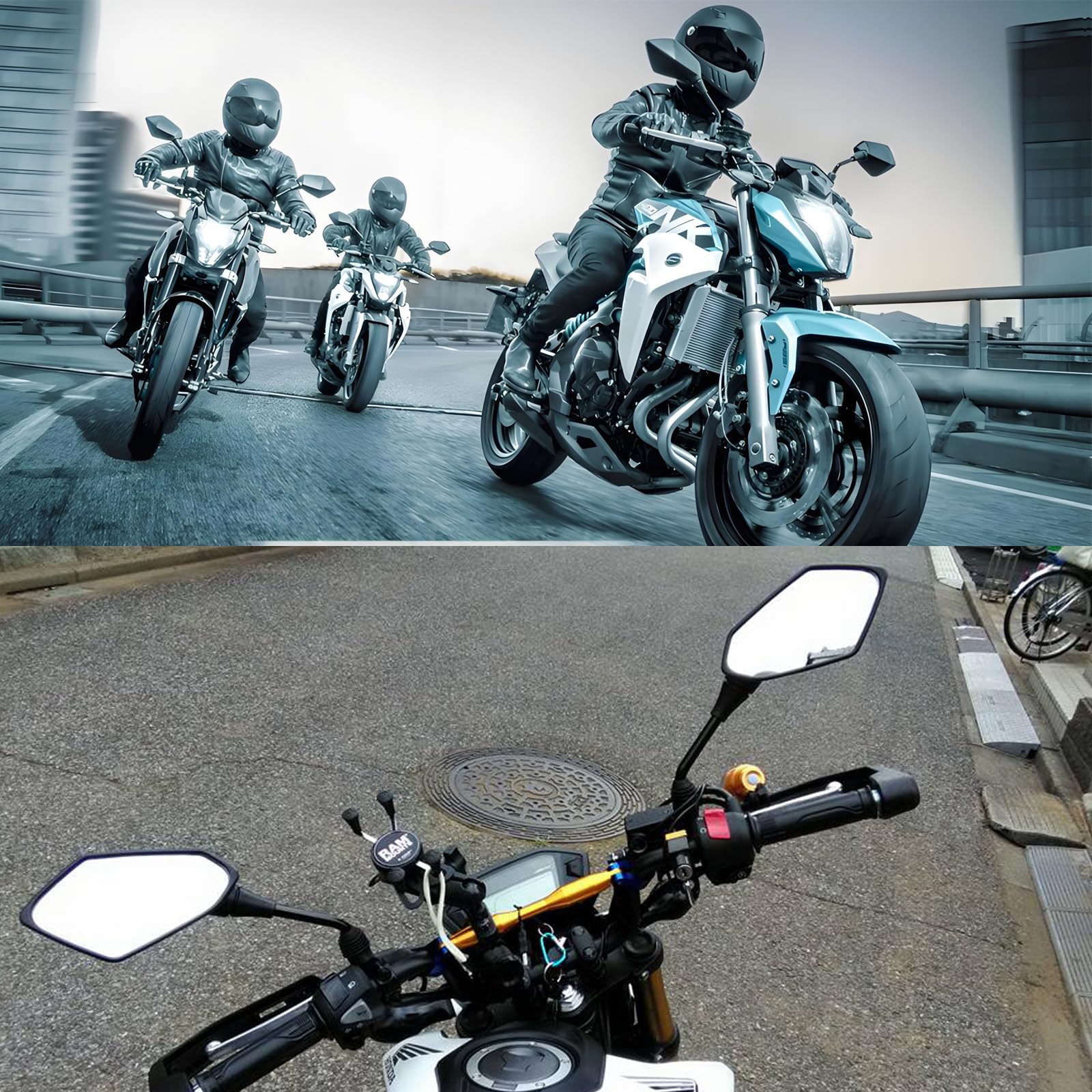 Universal Motorcycle Rear View Mirrors - M8 M10 Threaded Bolt Double Take Mirror Mount - Compatible with Honda, Polaris, ATV, Dirt Bike, Cruiser & Scooter - Enhance Safety for Street Riding, Off-Road Adventures & Daily Commutes