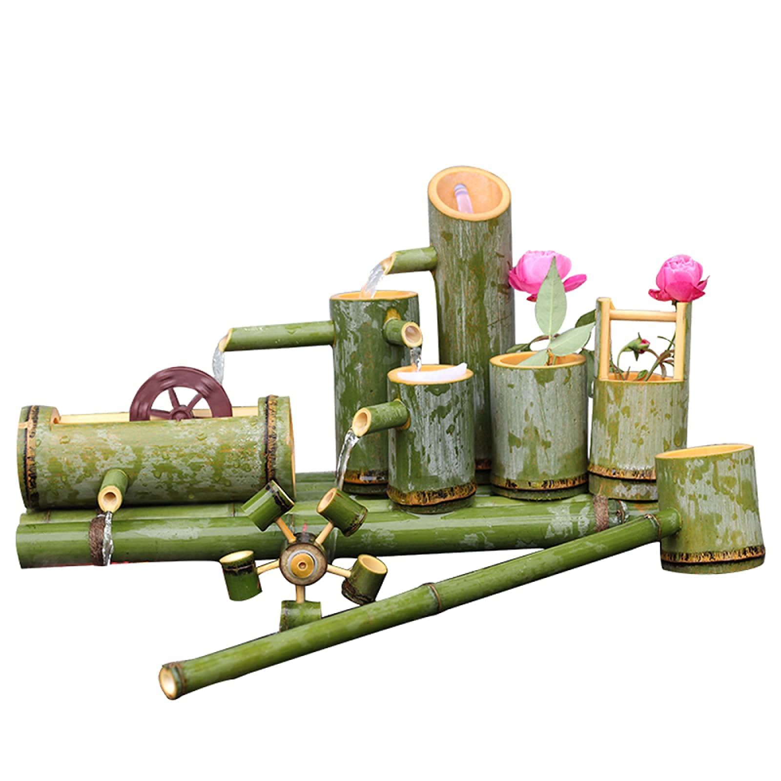 Bamboo Fountain & Bird Bath Water Feature with Pump - Garden Water Circulation System for Outdoor Decor & Relaxation | Perfect for Patio, Yard, and Zen Garden Landscaping