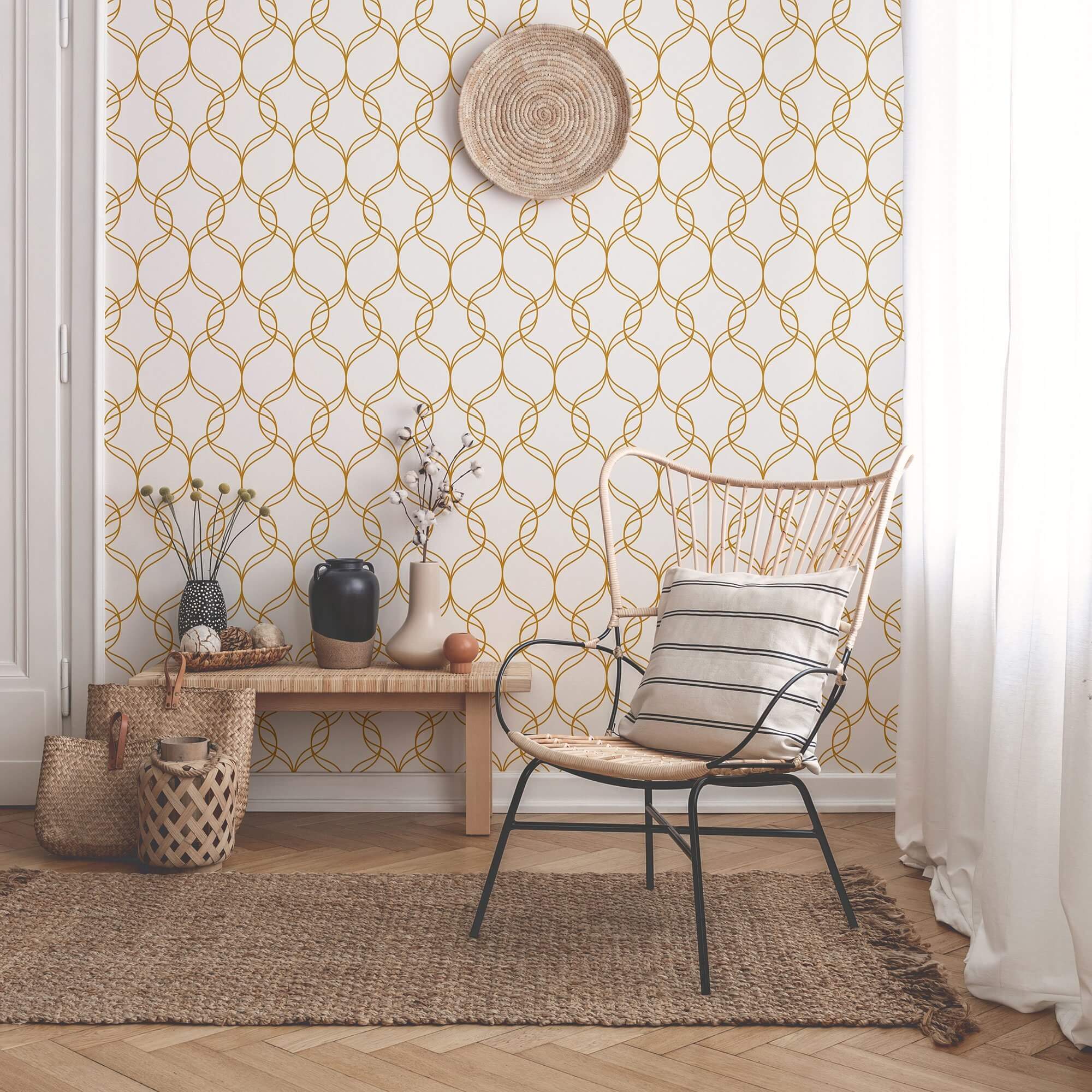 Golden Look Geometric Peel and Stick Removable Wallpaper - Self-Adhesive Wall Decor for Bedroom, Living Room & Office - Easy to Install & Remove - Modern Home Design (Style 8852)