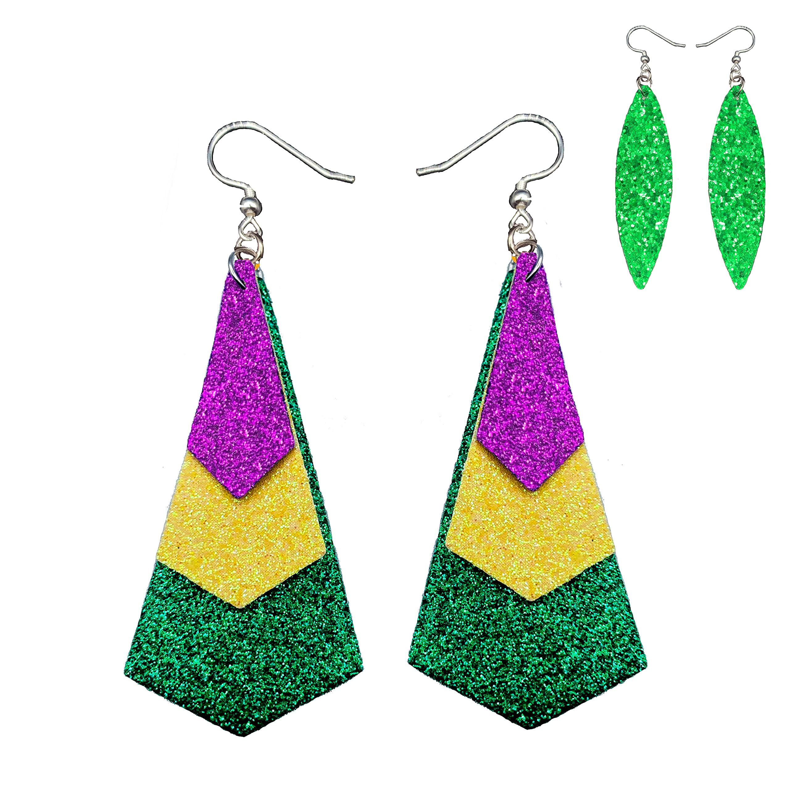 Sparkling Mardi Gras Earrings for Women - Purple, Green & Gold Faux Leather Peacock Tassel Earrings - Carnival & New Orleans Party Jewelry - Perfect for Mardi Gras Celebrations, Costume Parties & Festive Gift Giving