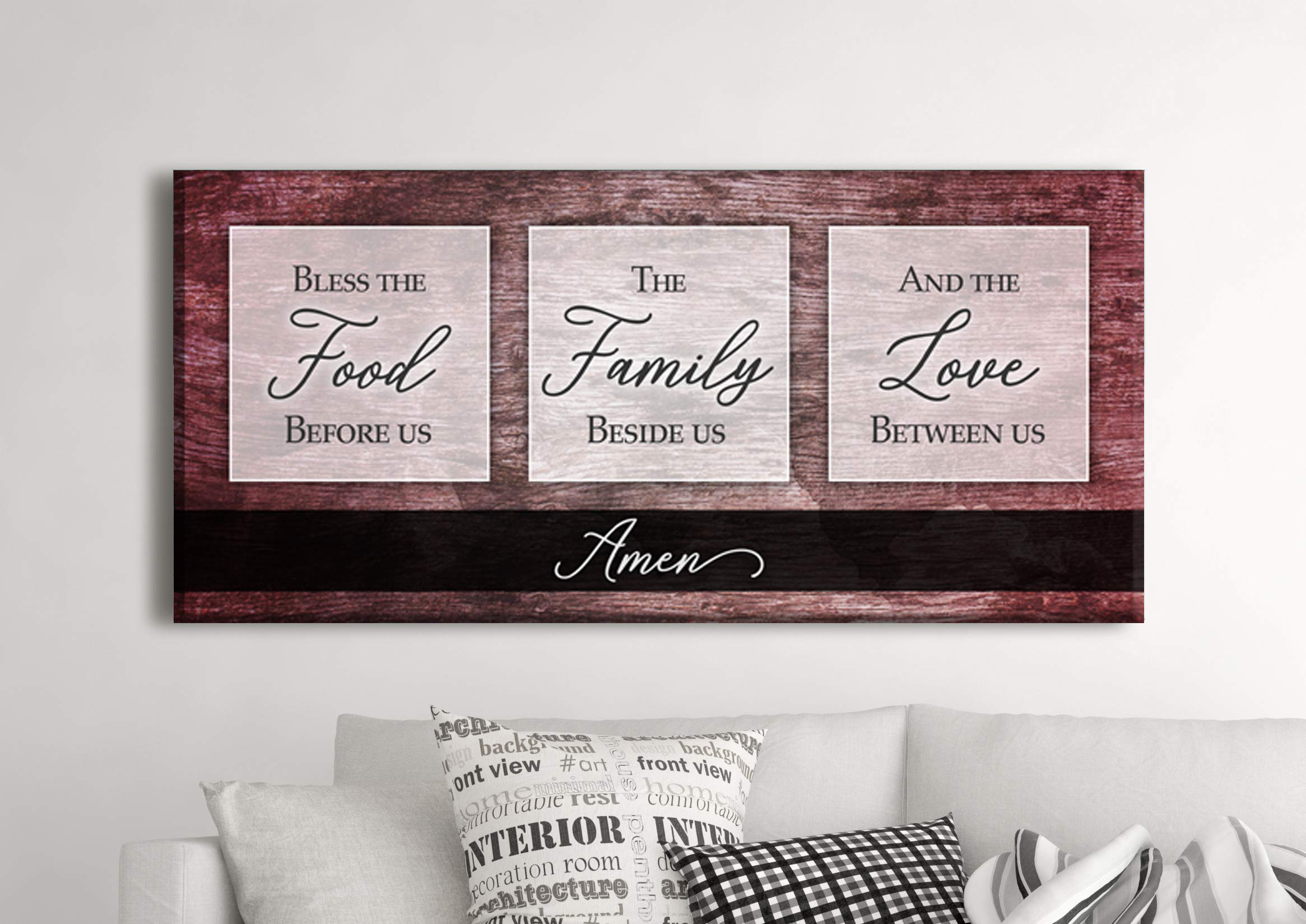 Bless the Food V2 (Red Wine) Framed Kitchen Wall Art Sign - 42x19 Inches Rustic Dining Room Decor for Farmhouse & Modern Homes - Perfect for Kitchens, Dining Areas & Entryways