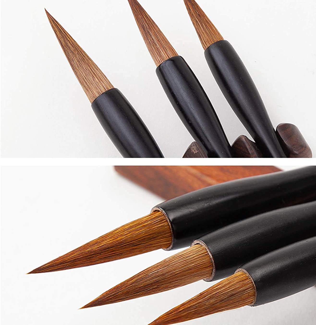 Premium Chinese Calligraphy Brush Set - 5 Bamboo Handle Watercolor & Ink Writing Brushes with Wooden Stand - Perfect for Kanji, Sumi-e Painting & Water Writing Practice - Ideal for Beginners & Artists