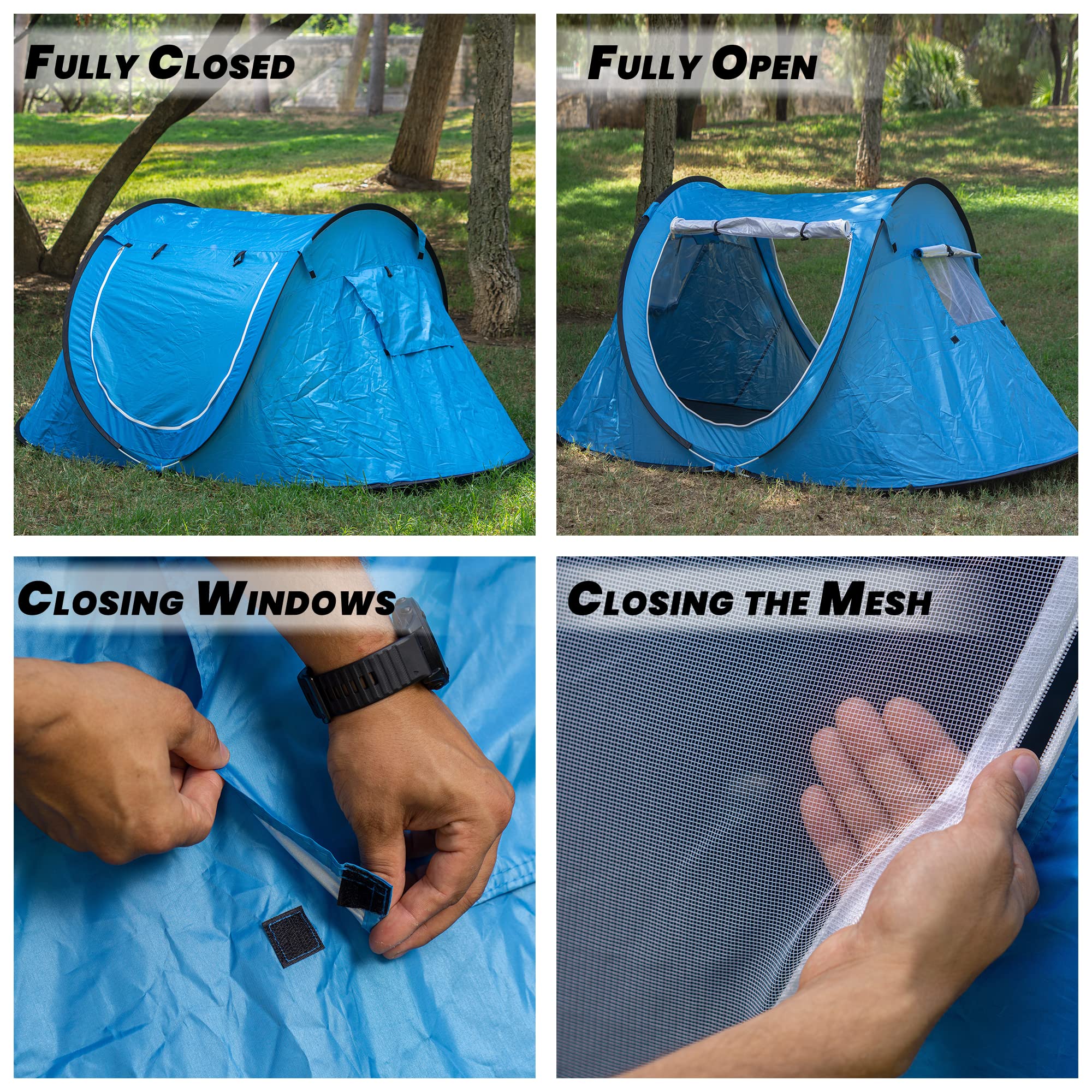 Zento Best Pop Up Beach Tent TA17 - Instant Portable Sun Shelter for 3-4 People, Automatic Setup, Windproof & Waterproof UV Protection Canopy with Carry Bag - Perfect for Beach, Camping, Picnics, and Outdoor Family Adventures
