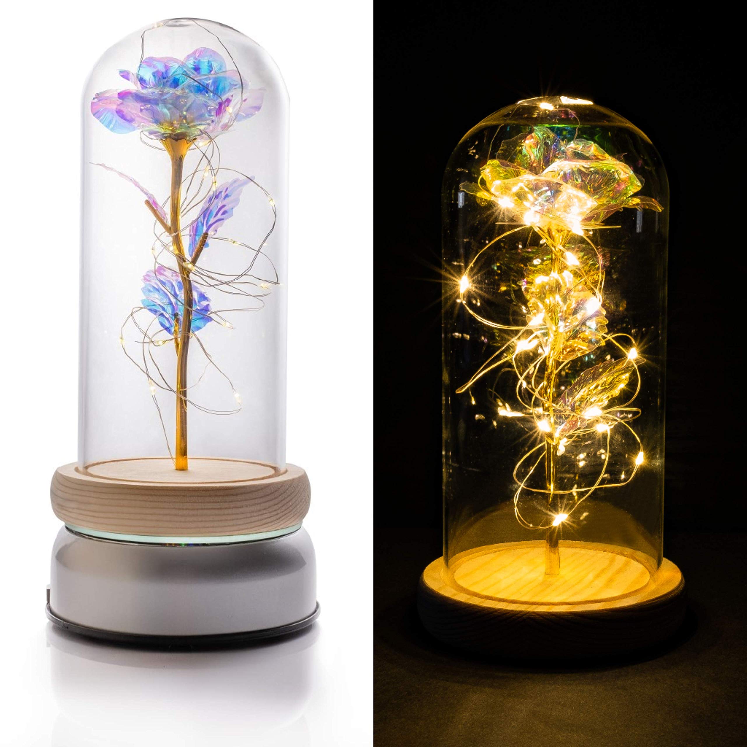 Enchanted Beauty and The Beast Rose - LED Light Glass Dome with Galaxy Artificial Rose for Forever Love - Perfect for Birthday, Christmas, Wedding, Anniversary Gifts - Home Decor, Romantic Proposal, Disney Themed Party, Fairy Tale Inspired Centerpiece