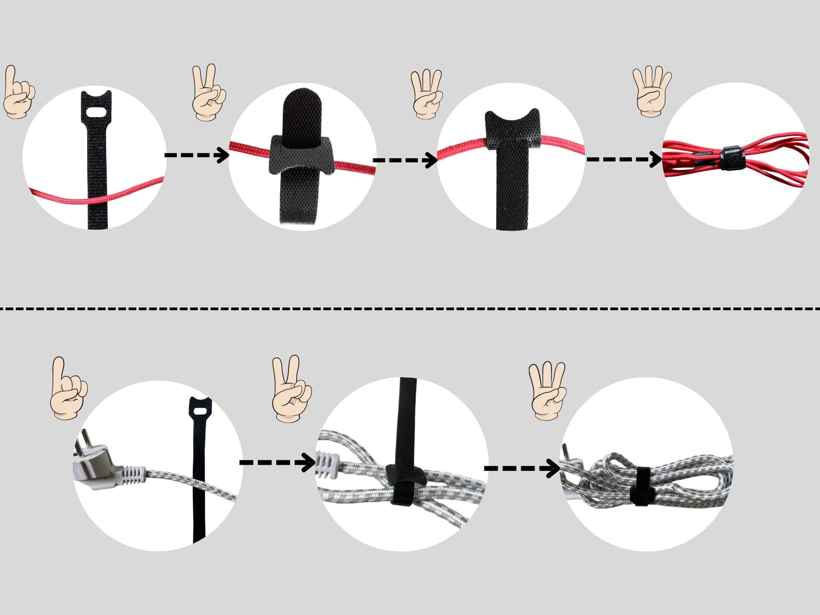 Hazarox 120-Pack Reusable Velcro Cable Ties (10cm-20cm) - Black Resealable Fastening Straps for Organizing Wires, Cables & Home Office Setup