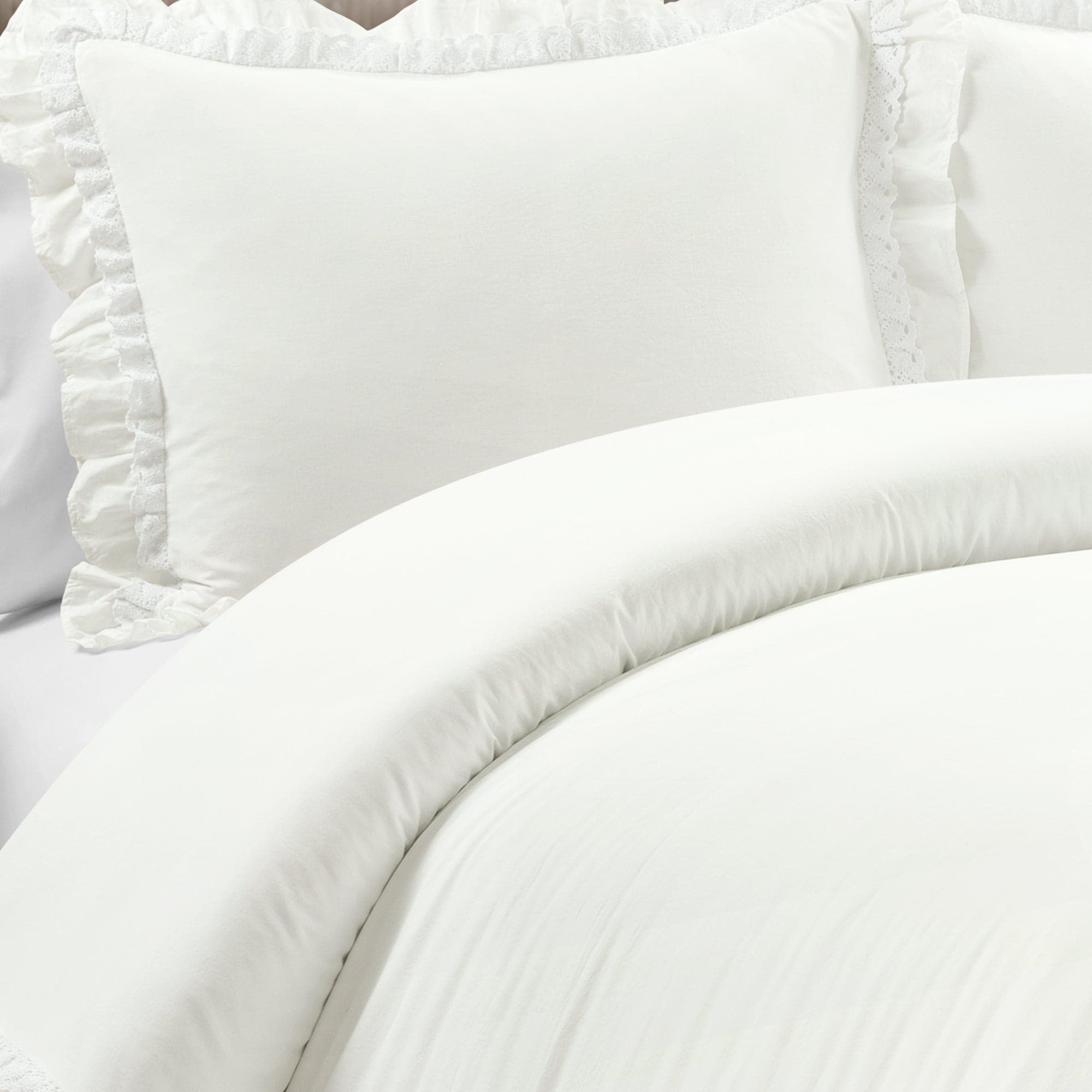 Ella Ruffle Lace 100% Cotton Duvet Cover Set - Queen Size 3 Piece Bedding Set with Pillowcases | Soft & Breathable for Comfortable Sleep | Perfect for Master Bedroom, Guest Room & Hotel Decor
