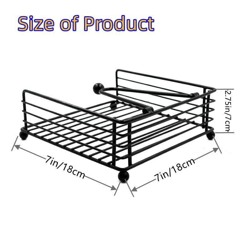 Black Metal Napkin Holder with Weighted Arm - 7x7 Inch Flat Napkin Dispenser for Kitchen, Restaurant & Bathroom - Perfect for Cocktail Parties, Dining Tables & Home Decor