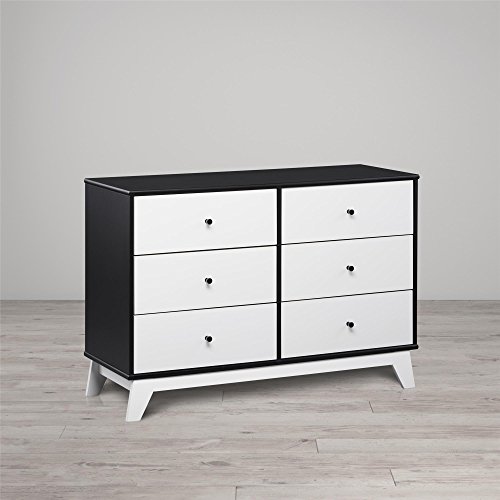 Little Seeds Rowan Valley Flint 6-Drawer Dresser in Black/White - Stylish Kids Bedroom Furniture for Storage & Organization