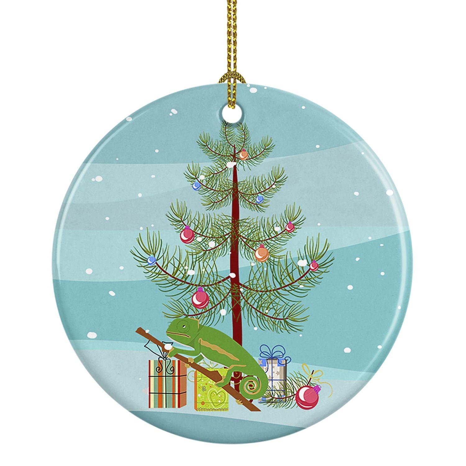 Chameleon Merry Christmas Ceramic Ornament - 3 Inch Multicolor Christmas Tree Hanging Decor for Home, Holiday Party & Gift Giving | Perfect for Christmas Tree Decorations, Fireplace Mantel & Holiday Home Décor