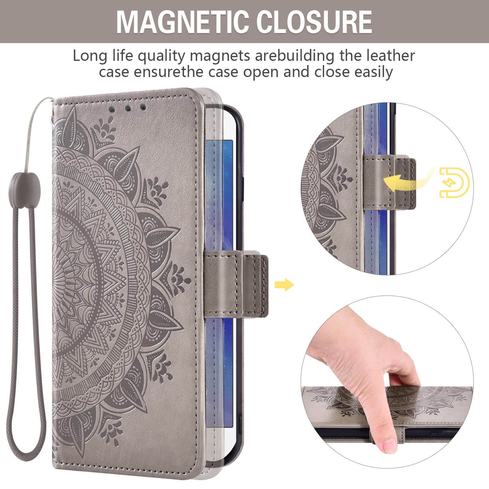 ASUS ROG Phone 5/5s Series Wallet Case with Tempered Glass Screen Protector, Card Holder & Wrist Strap - Premium Flip Cover for ROG Phone 5/5 Pro/5s/5s Pro/5 Ultimate (Grey) - Perfect for Gaming, Travel & Everyday Protection