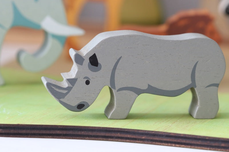 Handcrafted Wooden Rhino Statue - Unique Home Decor & Gift for Animal Lovers - Perfect for Shelf Display, Office Desk, or Jungle-Themed Nursery Decor