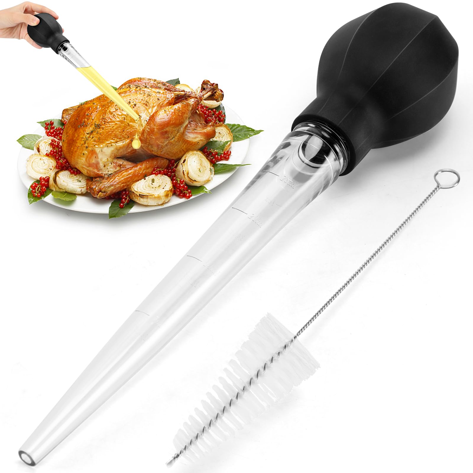 Premium Turkey Baster with Brush - Easy to Use & Clean - Dishwasher Safe for Cooking Meat, Poultry & Beef