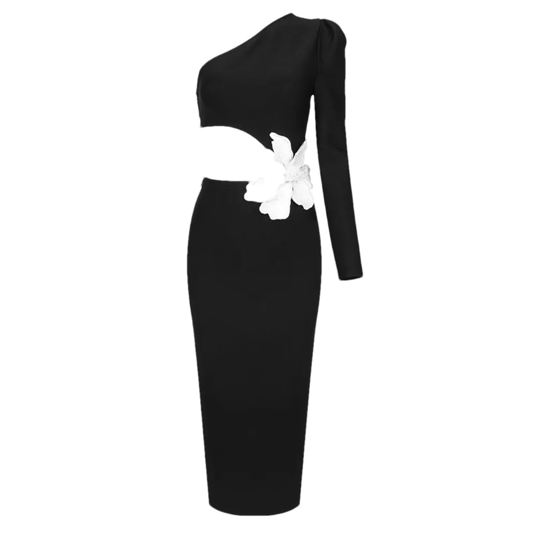 Sexy Beaded One Shoulder Bandage Dress for Women - Club Party, Night Out, Hollow Out Design, Bodycon Mini Dress for Date Night & Special Occasions