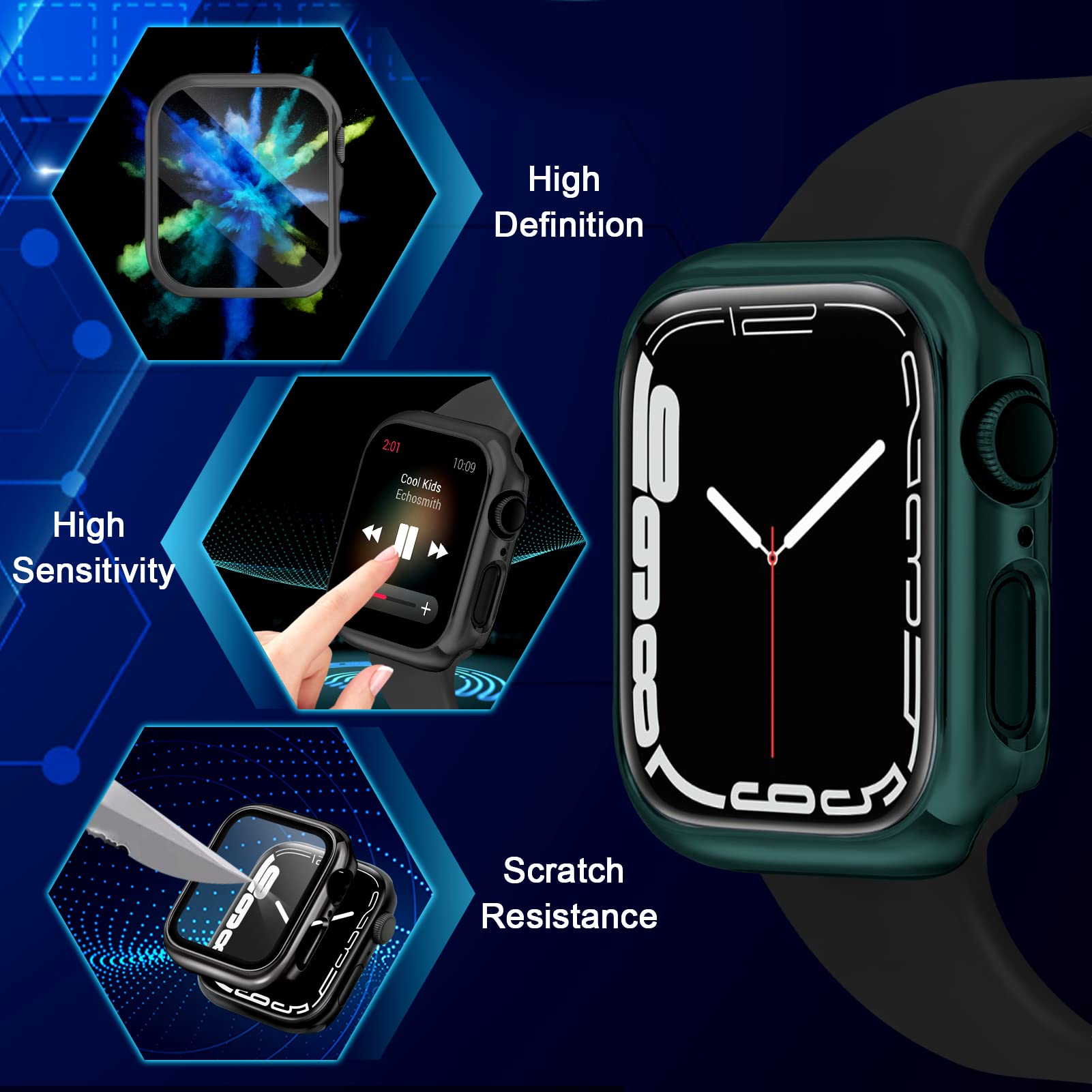 ORIbox Hard PC Case with Tempered Glass Screen Protector for Apple Watch Series 6/5/4/SE - Ultra-Thin HD Bumper Protective Cover (Black) - Perfect for Workouts, Outdoor Activities & Daily Use