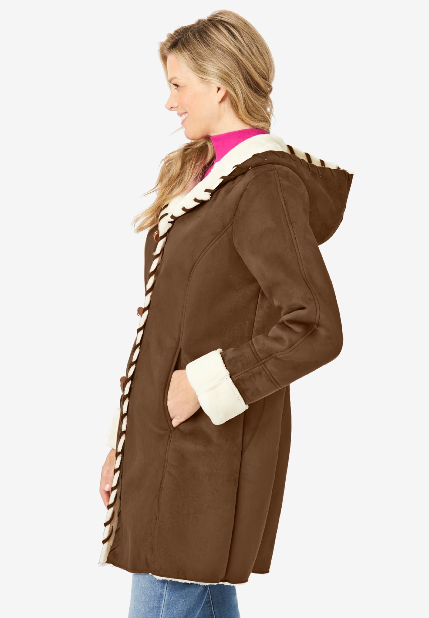 Woman Within Women's Plus Size Faux-Shearling Toggle Coat - Warm Winter Jacket for Curvy Women | Perfect for Cold Weather, Outdoor Activities & Casual Outfits
