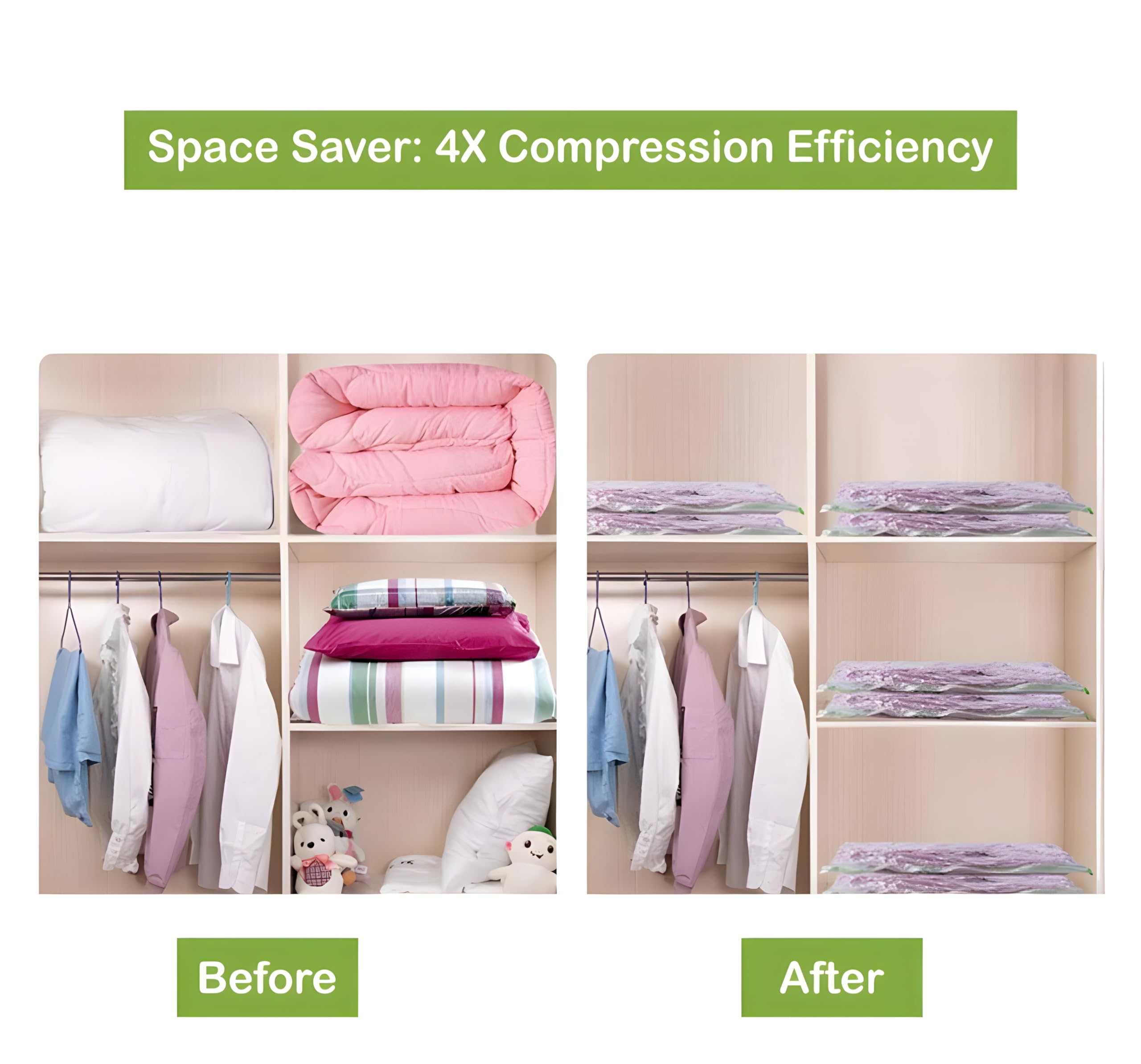 6-Pack Vacuum Storage Bags for Clothes - Space Saving Travel Storage Bags with Plastic Seal (Clear) - Perfect for Travel, Seasonal Clothes Storage & Space Organization