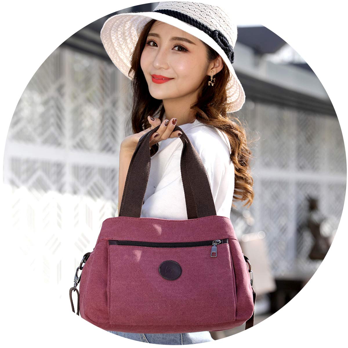DOURR Women's Canvas Hobo Handbag - Multi Compartment Crossbody Tote Purse with Adjustable Strap, Medium Satchel Bag for Work, Travel & Daily Use