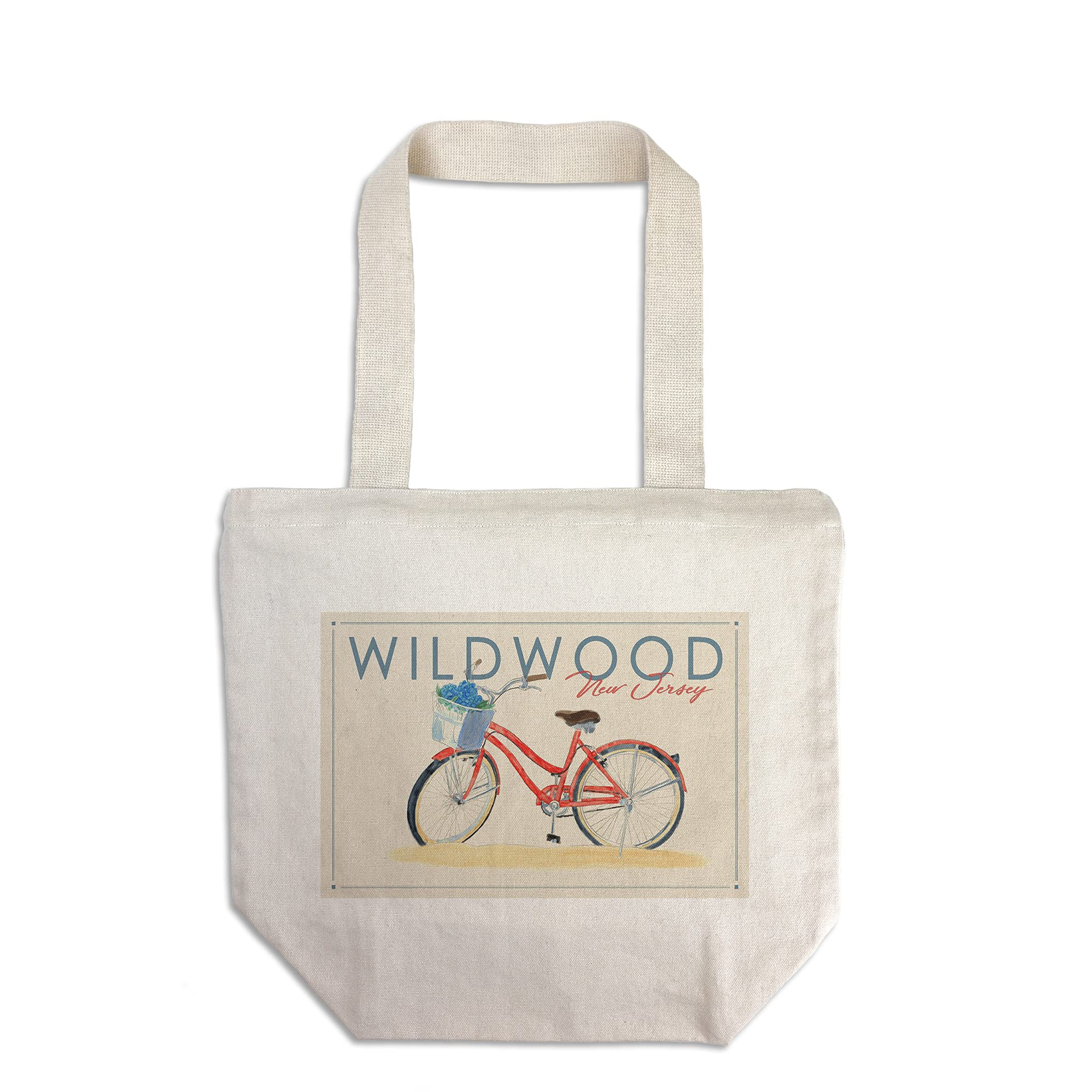 Lantern Press Wildwood New Jersey Beach Cruiser & Hydrangeas Tote Bag - 100% Cotton Canvas Reusable Shopping Bag - Perfect for Beach Trips, Groceries & Everyday Use