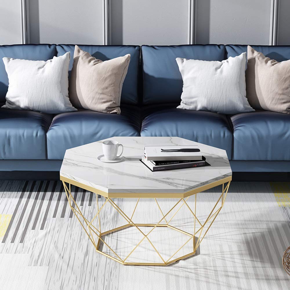 Modern Marble Coffee Table with Metal Legs - 22
