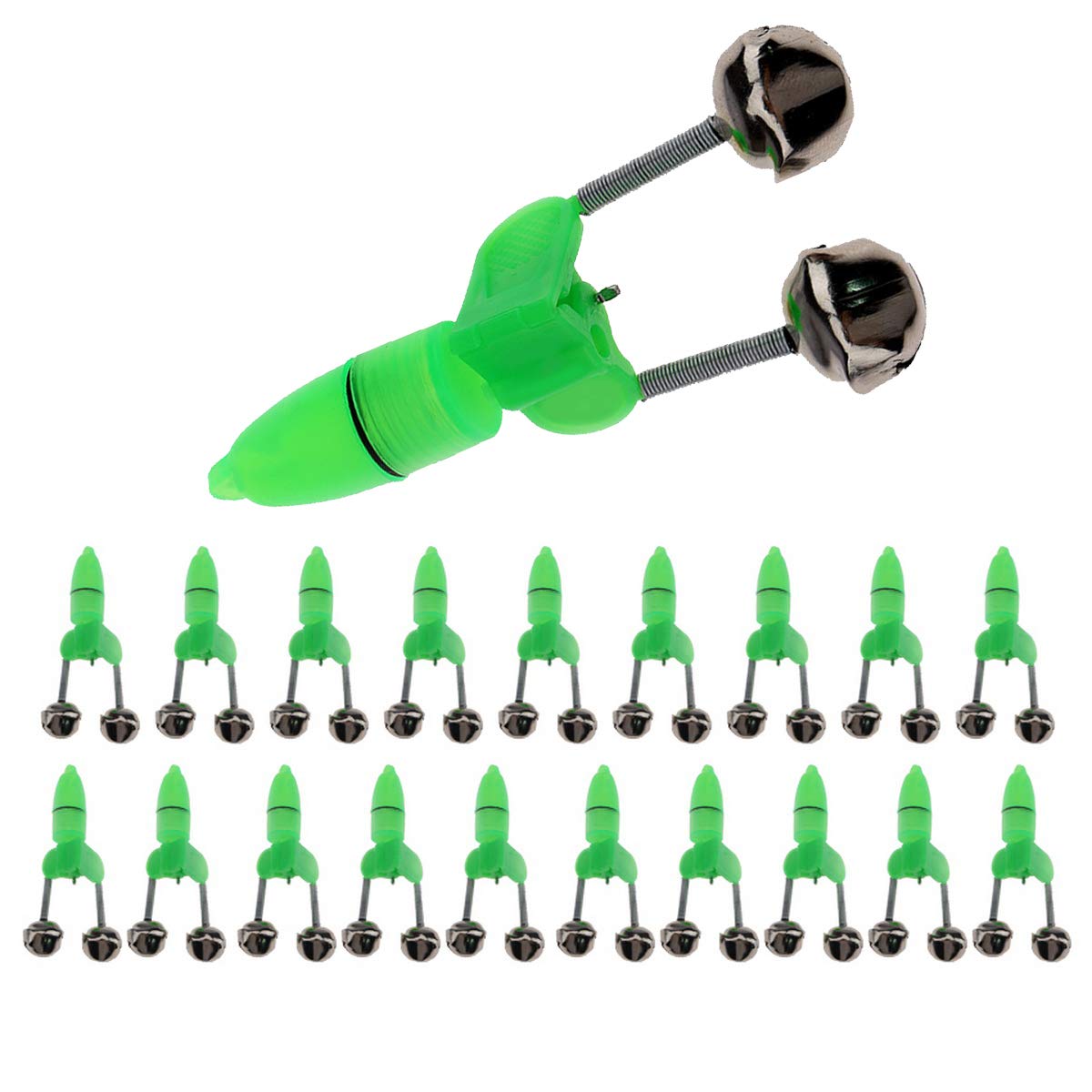 **Kepfire LED Dual Bells Ring Fishing Rod Tackle – Night Sea Bite Alarm Indicator with Green Bait Light Clip – Portable Fishing Accessories for Night Fishing & Sea Angling**    *(Use: Perfect for night fishing, sea angling, and detecting fish bites in low-light conditions.)*