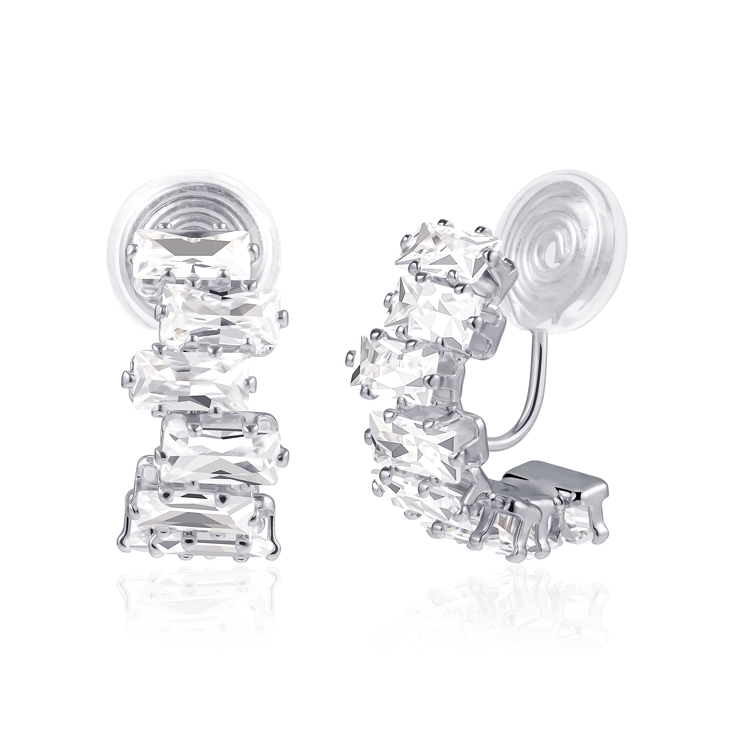 Wenssacc Hoop Ear Clip Earrings - 925 Sterling Silver Sparkling Cubic Zirconia Crystal Handmade Huggie Earrings | Trendy Non-Pierced Clip-On for Women & Girls | Perfect for Parties, Weddings & Everyday Wear