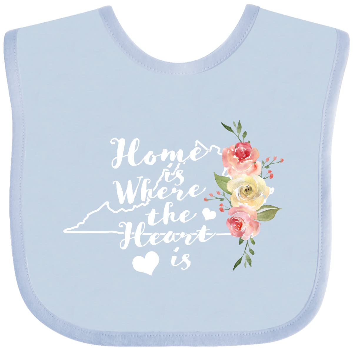 Inktastic Virginia Home Is Where the Heart Is - Watercolor Floral Baby Bib for Newborns & Infants - Soft & Absorbent Drool Bib for Feeding, Teething & Everyday Use