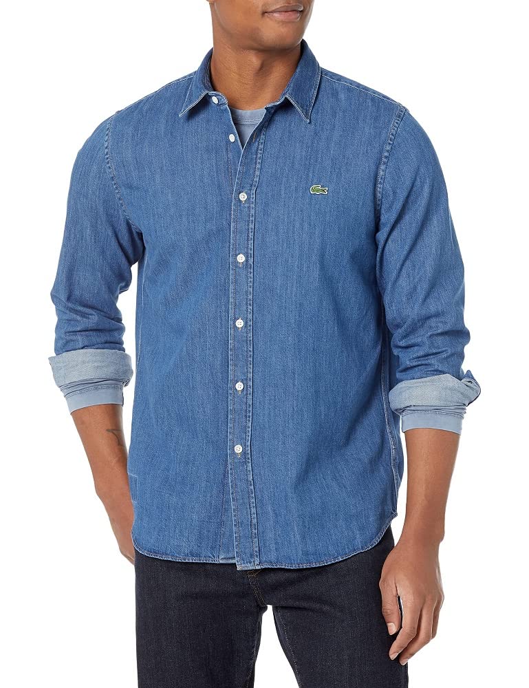 Lacoste Men's Regular Fit Organic Cotton Denim Shirt - Casual Button Down Shirt for Men | Breathable & Comfortable for Everyday Wear, Office, and Outdoor Activities