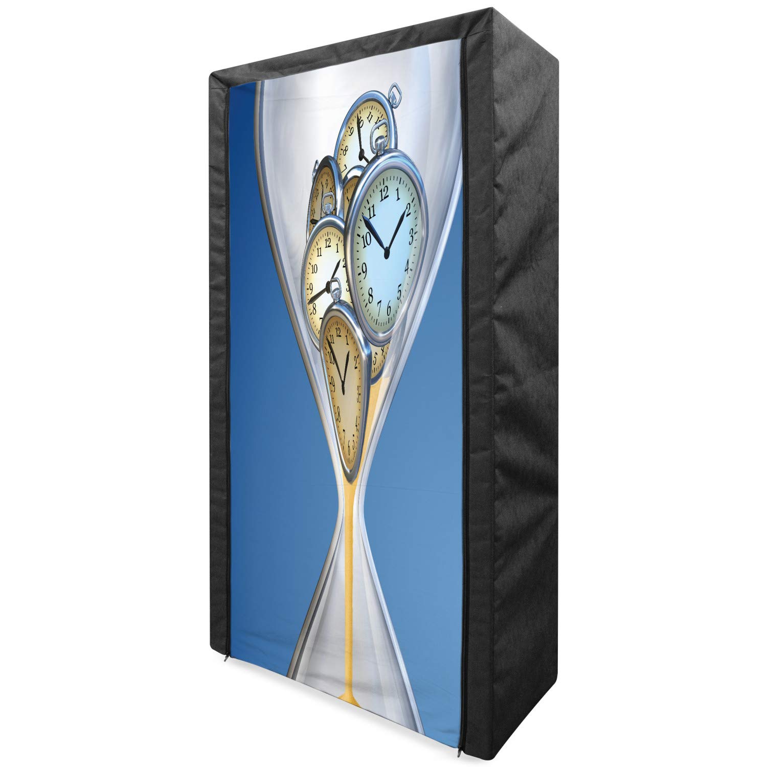 Ambesonne Vintage Sand Pattern Hourglass Clock Fabric Wardrobe - 33.5 Inch Portable Clothing Organizer with Shelves for Home Storage | Blue & Sand Brown Design | Perfect for Bedroom Closet Organization & Seasonal Clothing Storage
