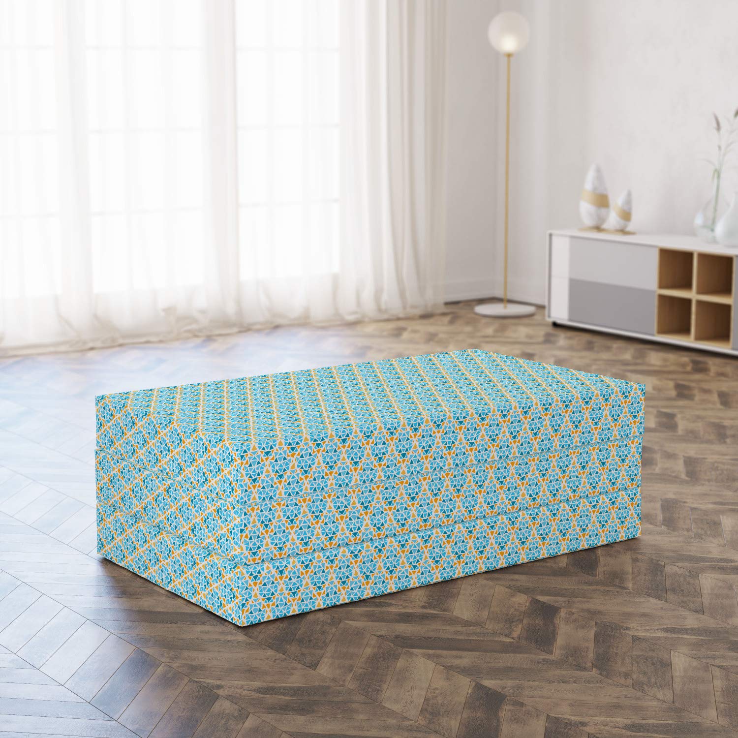 Ambesonne Yellow and Blue Foldable Mattress with Triangle Motif - 78.7