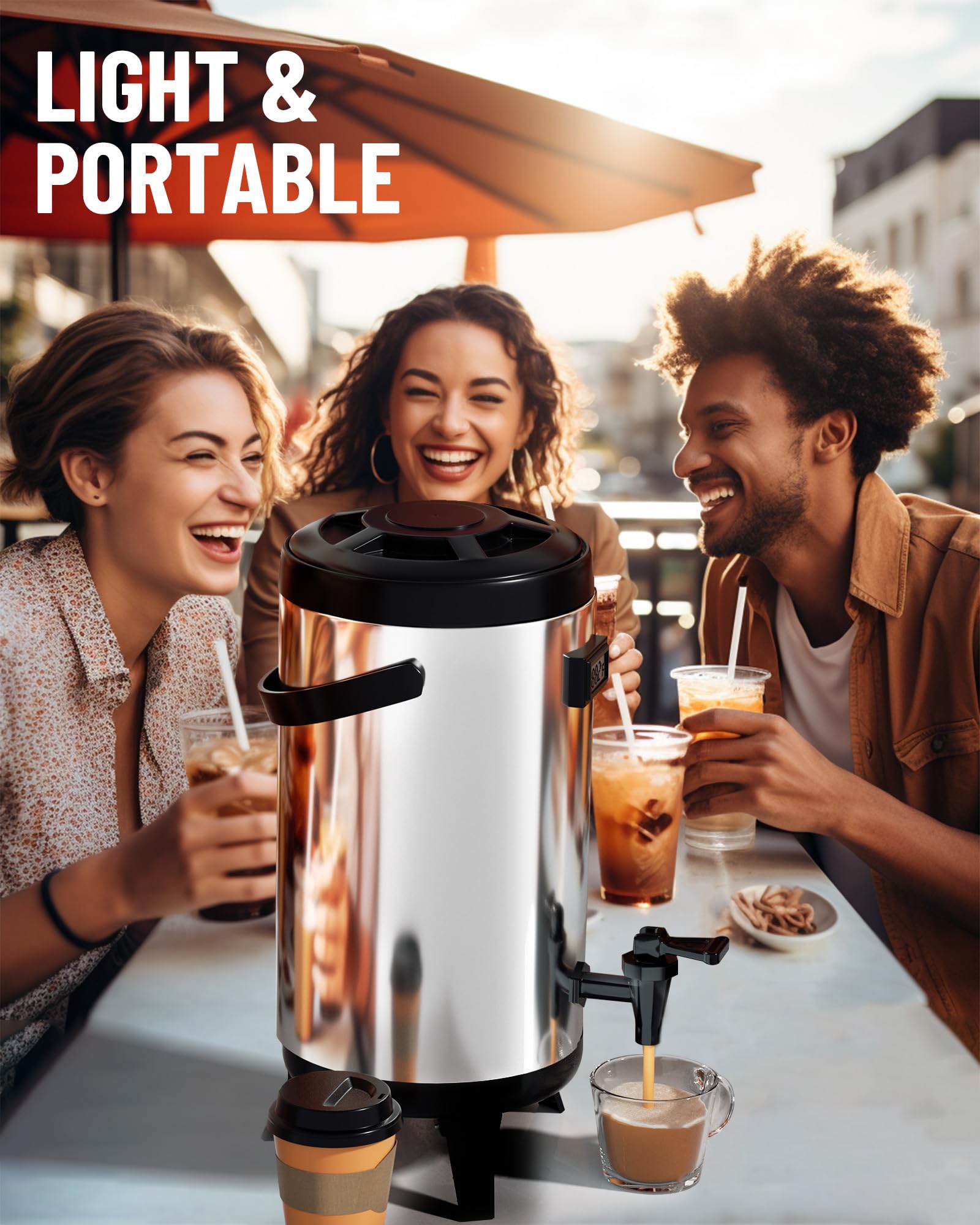 WantJoin 75-Cup Insulated Beverage Dispenser - 12L/3.2 Gallon Stainless Steel Hot & Cold Drink Dispenser with Spigot for Coffee, Tea, Milk, Juice, Water - Perfect for Catering, Parties, Offices & Events (Silver)