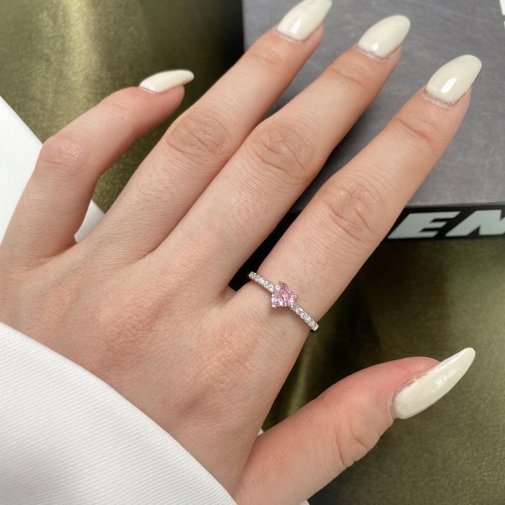 Pink CZ Heart Ring - Elegant Cubic Zirconia Jewelry for Women | Perfect for Valentine's Day, Anniversary & Romantic Gifts
