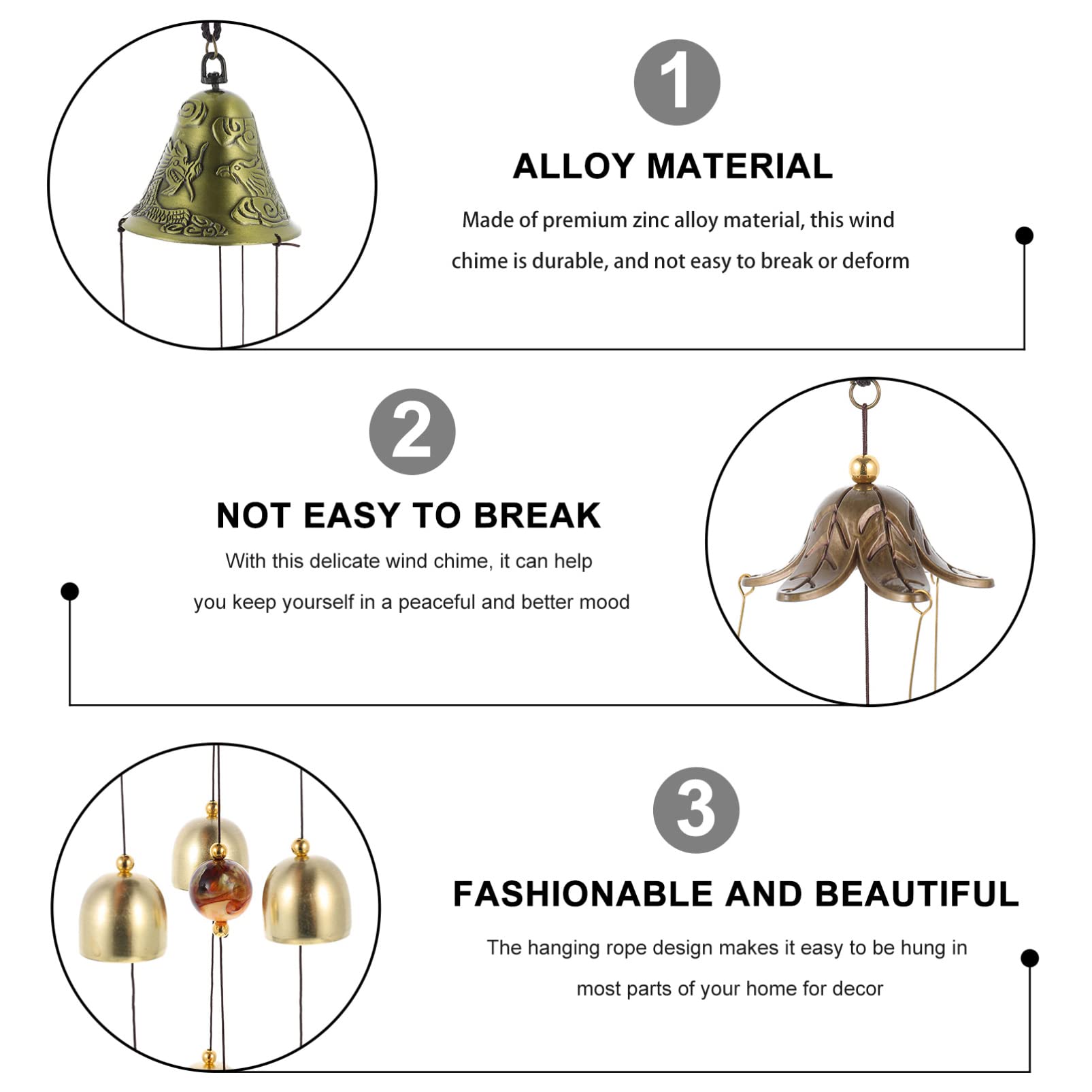 Dragon Phoenix Wind Chime Pendant - 2 Pack Alloy Hanging Decor for Home, Courtyard & Outdoor - Feng Shui Wind Bell for Wall, Garden & Patio - Perfect for Relaxing Ambiance & Asian-Inspired Decor