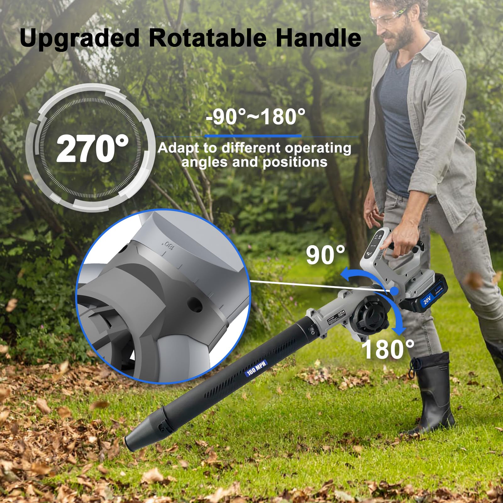 20V Cordless Electric Leaf Blower with 4.0Ah Battery & Fast Charger | 3 Speed Modes & 3 Nozzles | Lightweight & Powerful | Perfect for Lawn, Patio, Driveway & Snow Clearing | Yard Maintenance & Home Cleaning Tool