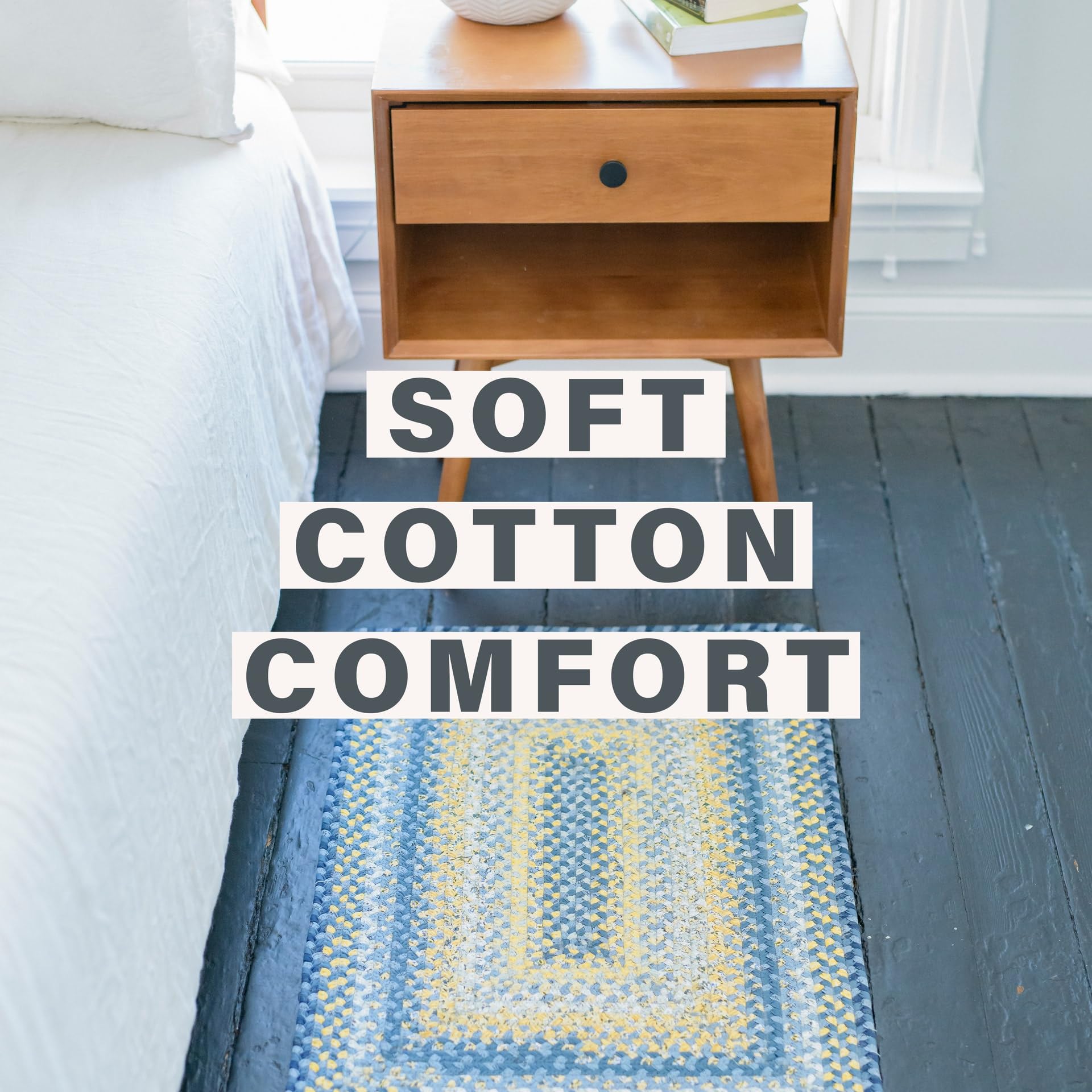 Homespine Sunflower Blue & Yellow Braided Cotton Rug - 6x9 Feet Soft Printed Area Rug for Living Room & Dining Room - Premium Flat-Lay Fabric - Luxury Home Decor for Farmhouse, Boho & Coastal Style Homes