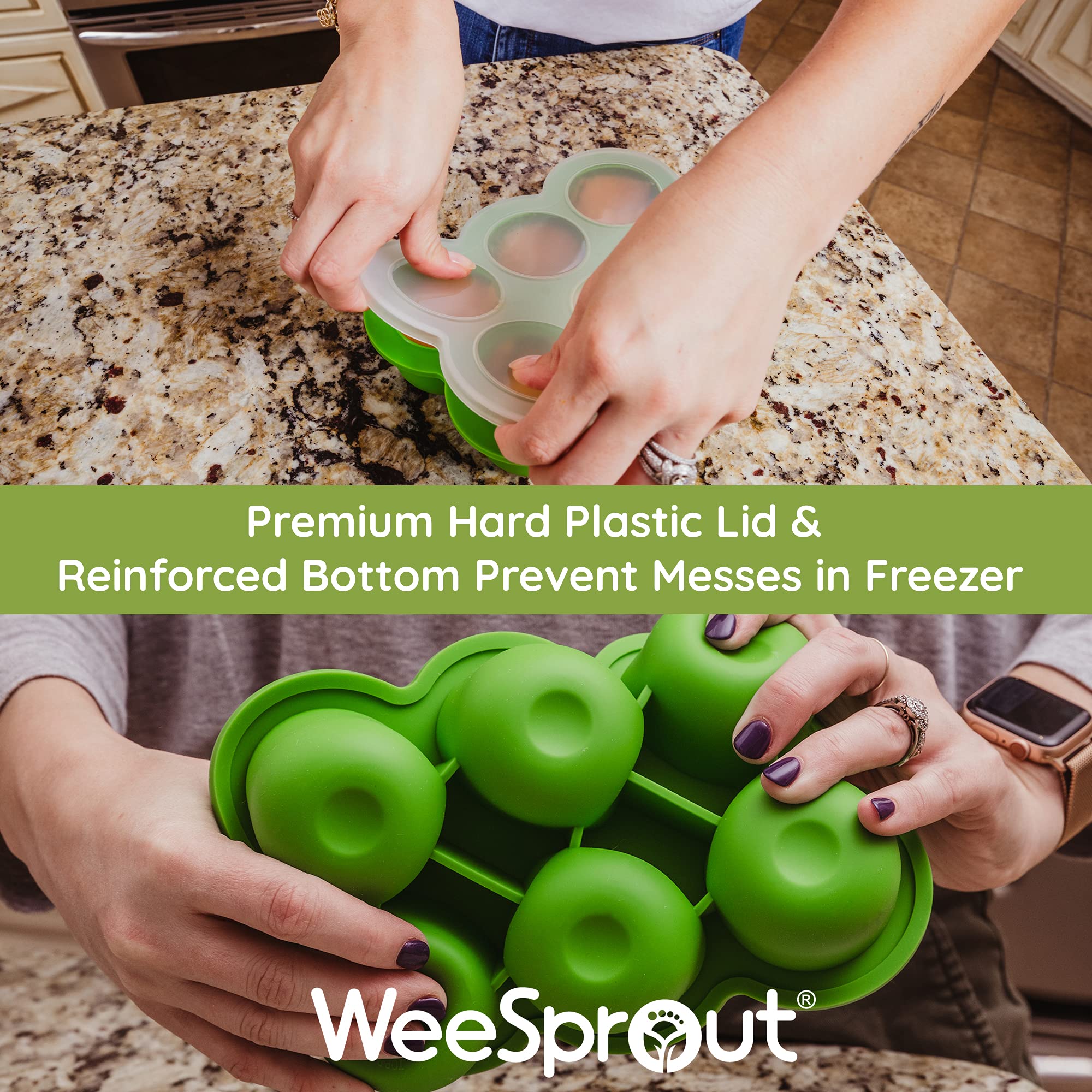 WeeSprout Silicone Freezer Tray with Clip-On Lid - 6 Section 3oz Baby Food Storage Container for Homemade Purees, Vegetables, Fruits & Breast Milk - BPA-Free, Dishwasher Safe (Bright Blue) - Perfect for Meal Prep, Infant Feeding & Breast Milk Organization