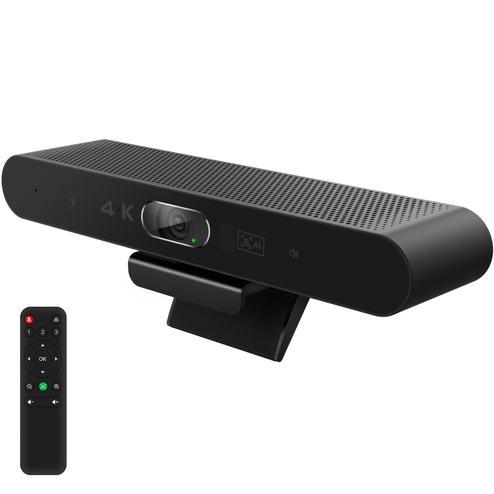 4K Pro Audio Video Conference Webcam with Remote Control - AI-Powered HD Camera with Built-in Mic & Speaker for PC, Laptop, Monitor (Windows Compatible) - Perfect for Zoom, Teams, Skype Meetings, Remote Work & Online Classes