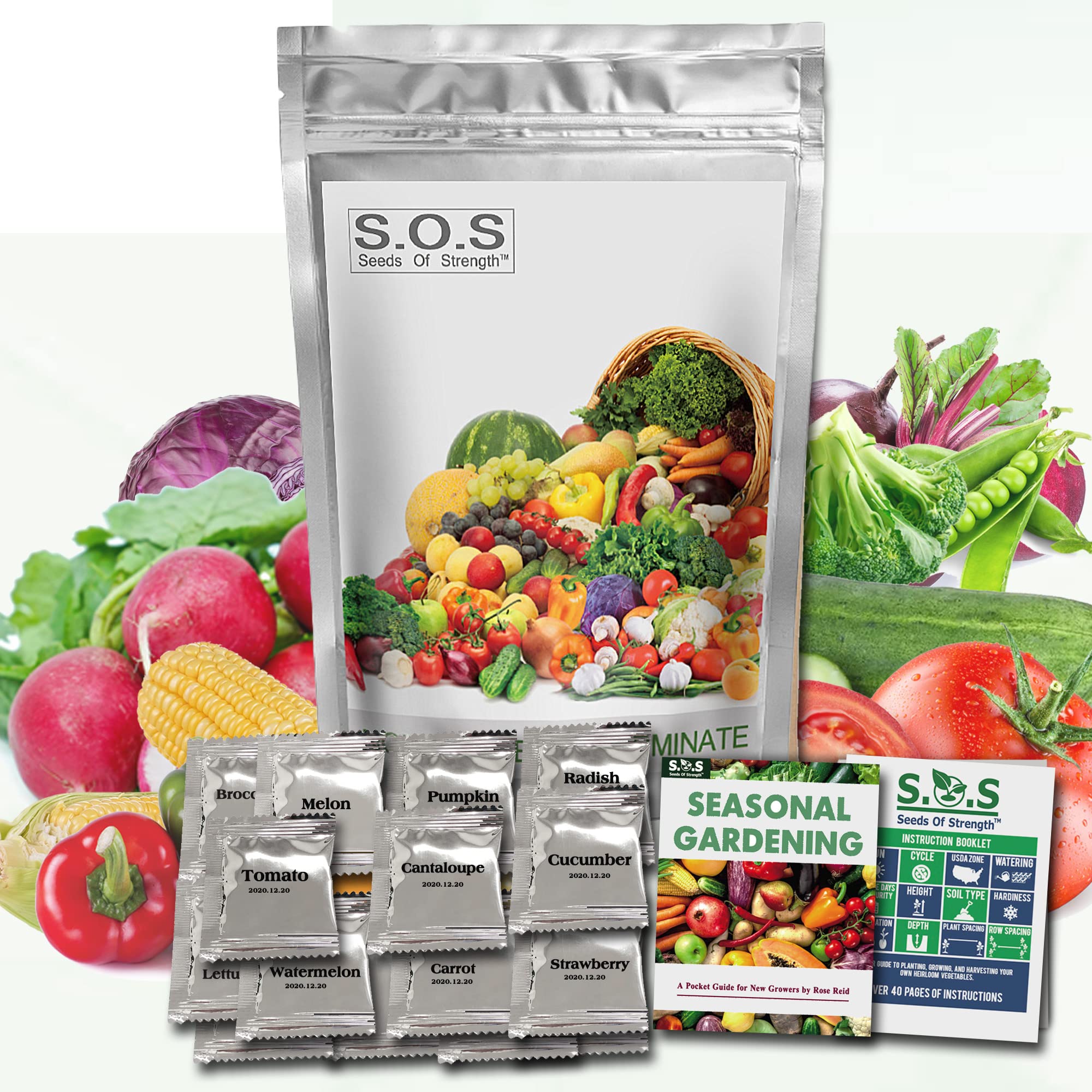 9100+ Non-GMO Vegetable Seeds for Emergency Survival & Home Gardening - 16 Variety Pack for Outdoor Living, Prepping, and Sustainable Food Supply