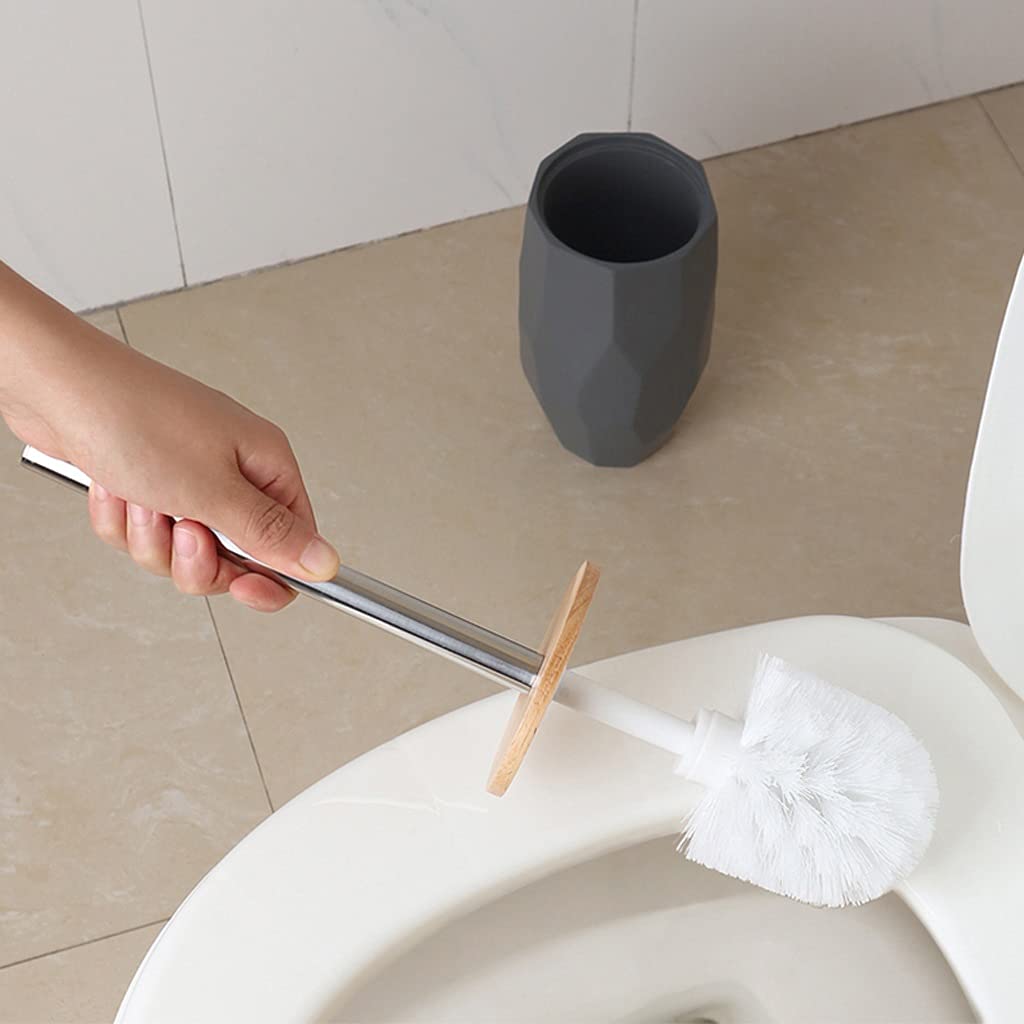 TOMYEUS Toilet Brush and Holder Set - 360° No Dead Angle Cleaning, Replaceable Brush Heads, Floor-Standing Design with Cover - Perfect for Bathroom, Toilet Deep Cleaning (White)