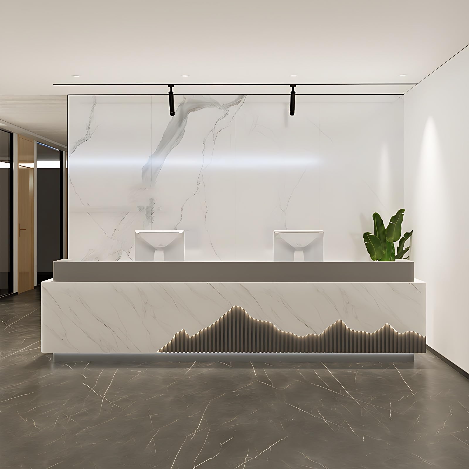 Modern Reception Desk with Hidden LED Lighting - Customizable Logo, No Assembly Required - 68