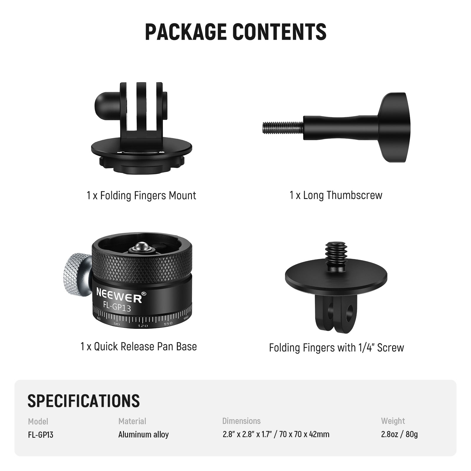 NEEWER FL GP13 Quick Release Tripod Mount Adapter for GoPro, DJI, Action Cameras - Secure & Easy Camera Mounting for Vlogging, Travel & Outdoor Adventures