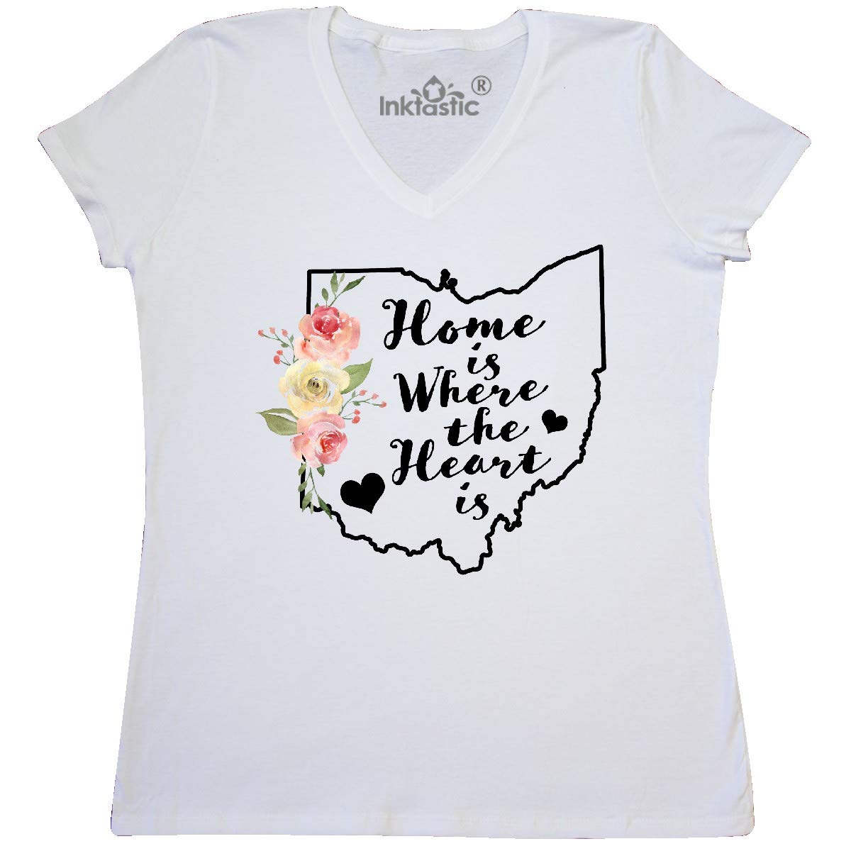 Inktastic Ohio Home is Where The Heart is Watercolor Print Women's V-Neck T-Shirt - Soft & Comfortable Casual Wear for Everyday Outfits & Gift Ideas