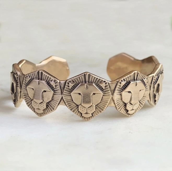 Handcrafted Mimosa Lion Cuff Bracelet in Bronze - Elegant Boho Jewelry for Women, Perfect for Parties, Weddings & Everyday Wear