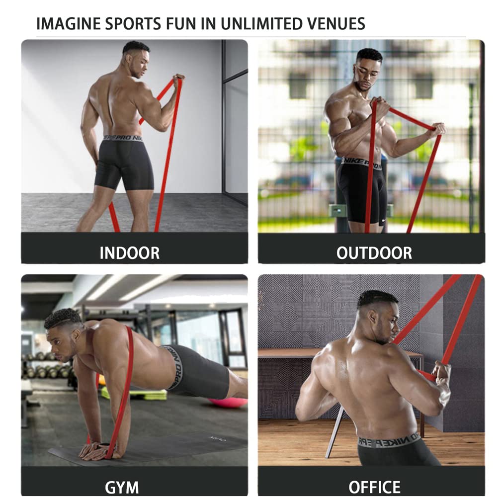 Premium Thick Stretch Resistance Bands Set - Heavy Duty Pull Up Assist Bands with Door Anchor, Fitness Bar & Carry Bag - Home Gym Equipment for Strength Training, Physical Therapy & Workout - Perfect for Home, Travel & CrossFit Exercises