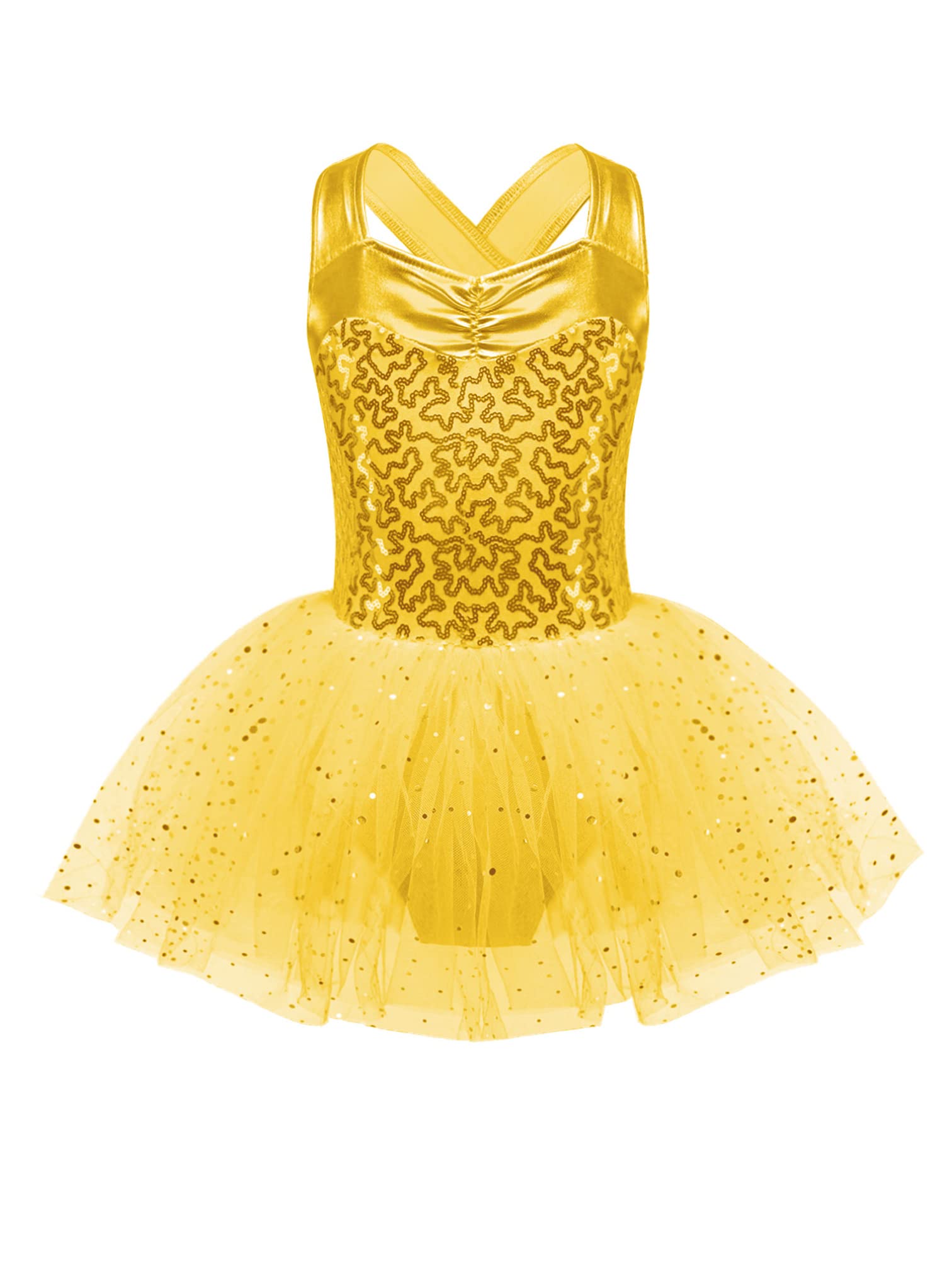 MSemis Girls Shiny Sequined Mesh Leotard Skirt - Sleeveless Ballet Dance Tutu Dress for Hip Hop Jazz Modern Dance Costume - Perfect for Recitals, Competitions, Performances, Studio Classes & Stage Shows