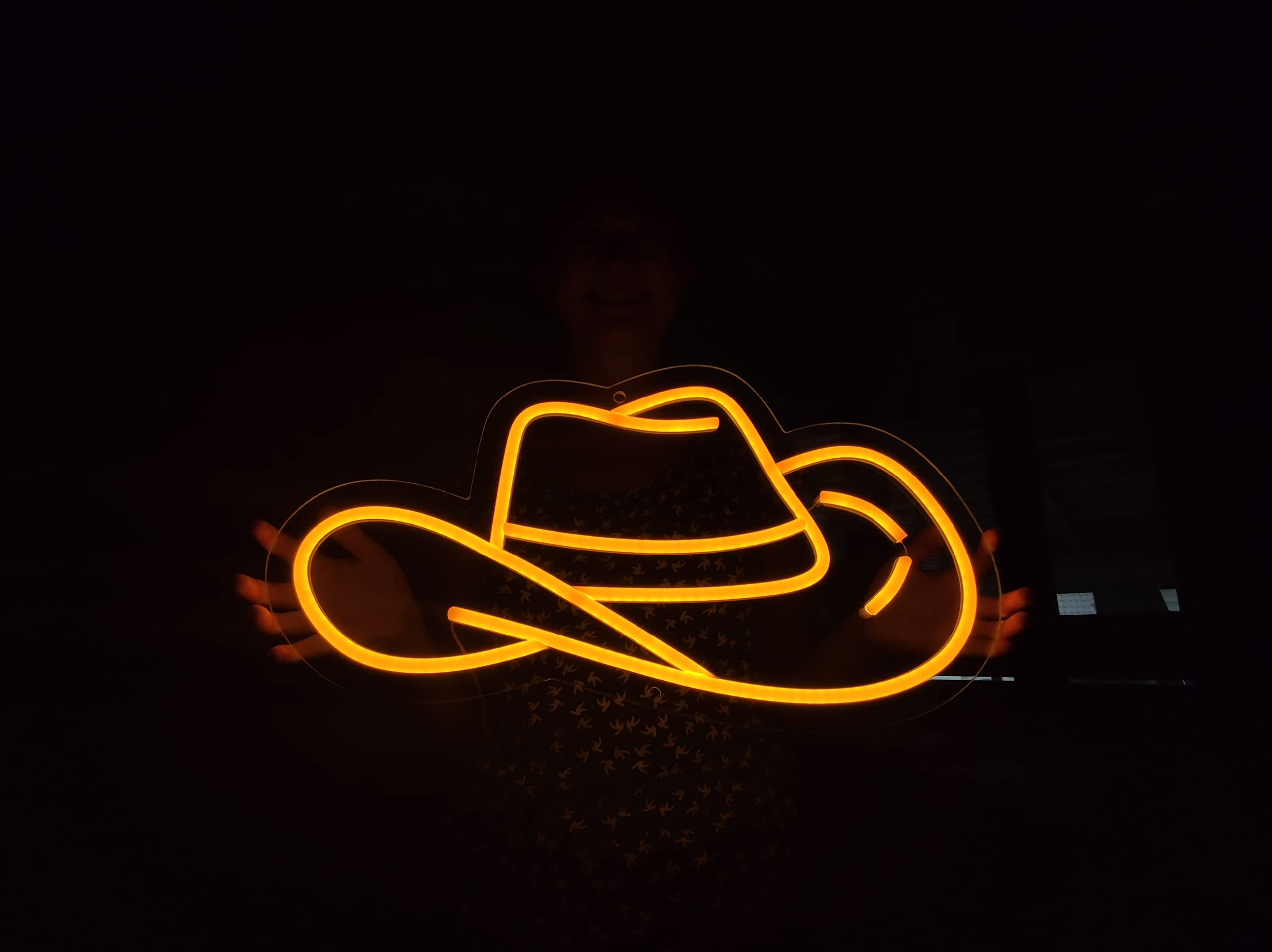 Blue Cowboy Hat LED Neon Sign - Western Themed Light Up Bar Decor for Home, Saloon & Ranch - 40 Inches